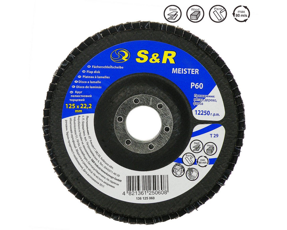 S&R Schleifscheibe Fächerschleifscheiben für Winkelschleifer Körnung 60, 125 x 22,2 mm, (Set, 5 St., 5-teilig), Lamellen- Schruppscheiben, zum Schleifen von Hol – Bild 3 von 5