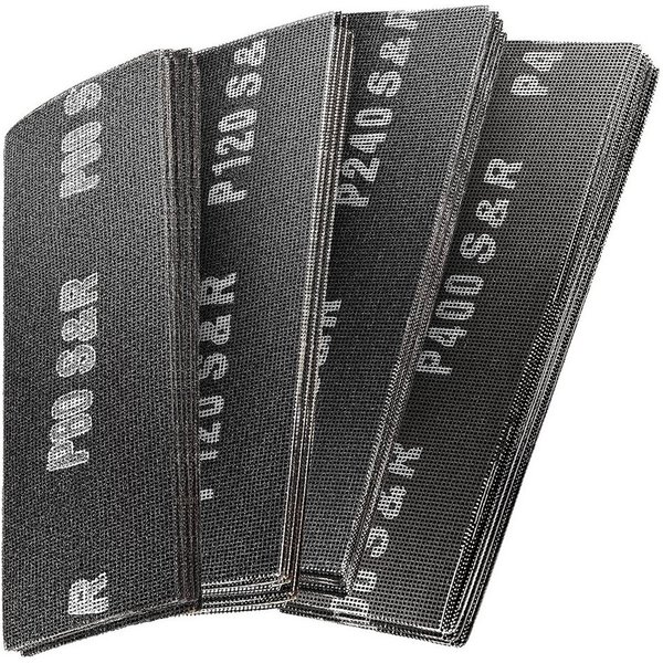 S&R Schleifscheibe Trockenbau Schleifgitter, 40 Gitterleinen Schleifblätter, (Set, 40 St., 40 x Schleifgitter 93 x 280 mm: je 10: P80, P120, P220, P400), robust
