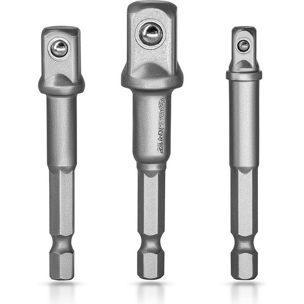 S&R Stecknüsse -Adapter, für Bohrmaschine und Akkuschrauber, aus Cr-V-Stahl, Satz, 3-St., 3 tlg. Adapter Sechskant auf 1/4", 1/2", 3/8" Vierkant, Aufstecken ohn