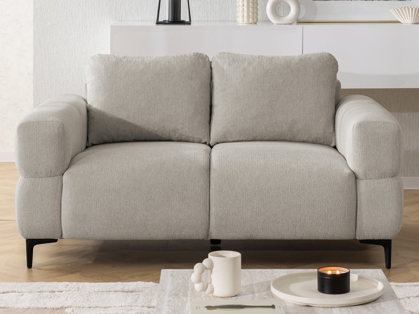 S-Style Möbel 2-Sitzer Sofa Cardea in Bubble-Optik aus weichem Strukturstoff, mit Wellenfederung und hohem Sitzkomfort – Bild 2 von 5