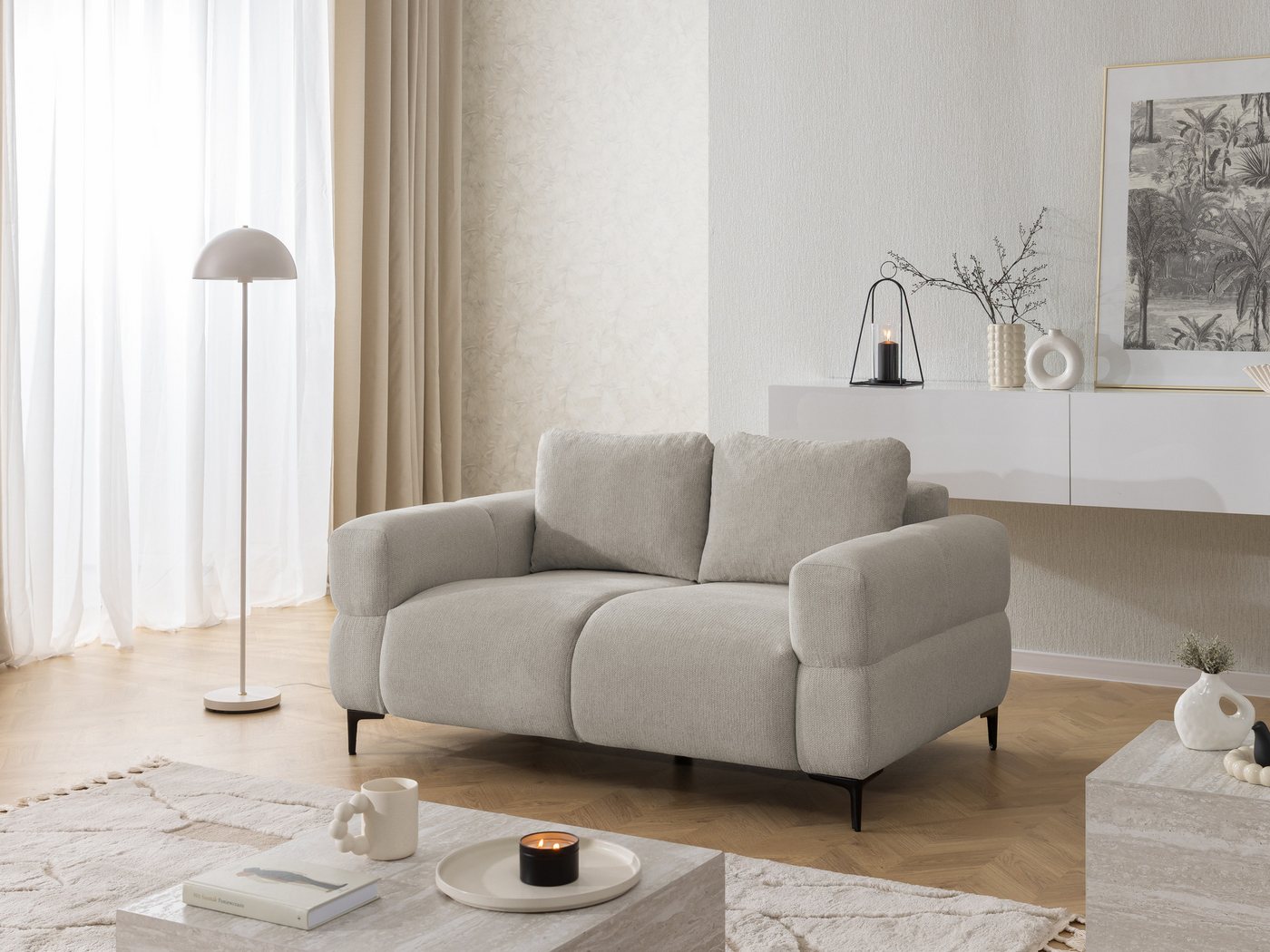 S-Style Möbel 2-Sitzer Sofa Cardea in Bubble-Optik aus weichem Strukturstoff, mit Wellenfederung und hohem Sitzkomfort – Bild 5 von 5