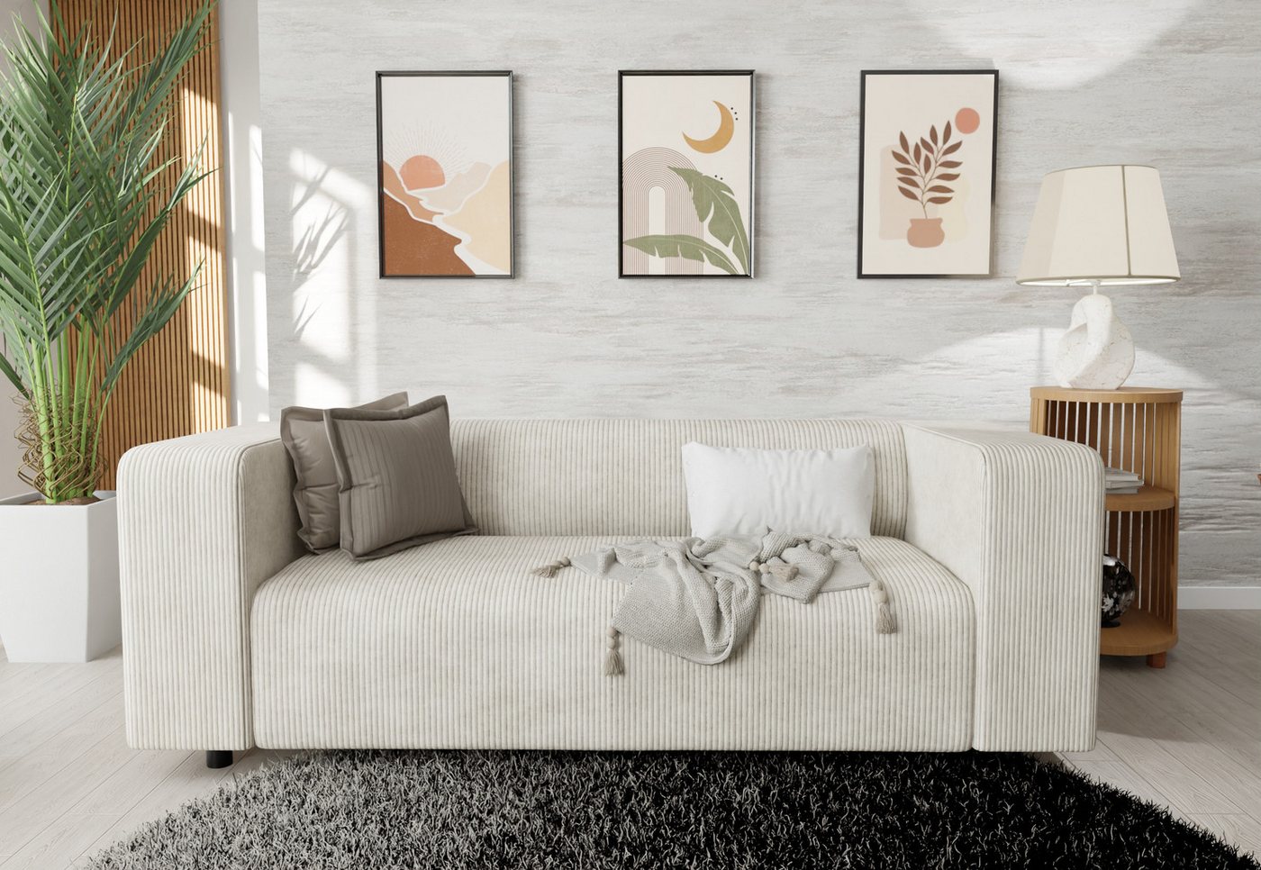 S-Style Möbel 2-Sitzer Sofa Gustav aus Cord-Stoff mit bequemem Sitz, mit Wellenfederung – Bild 3 von 5