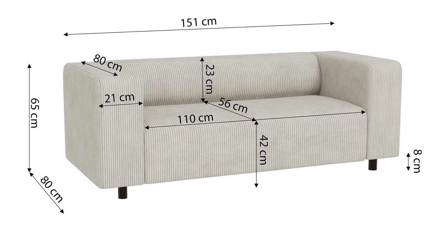S-Style Möbel 2-Sitzer Sofa Gustav aus Cord-Stoff mit bequemem Sitz, mit Wellenfederung – Bild 4 von 5