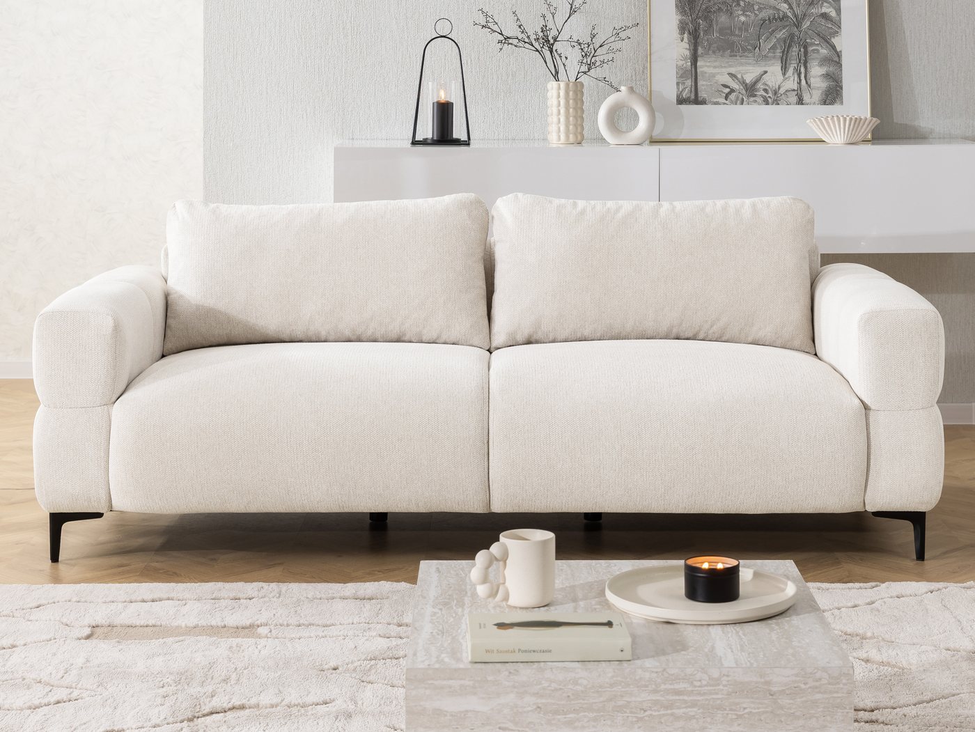S-Style Möbel 3-Sitzer Sofa Cardea in Bubble-Optik aus weichem Strukturstoff, mit Wellenfederung und hohem Sitzkomfort – Bild 2 von 5