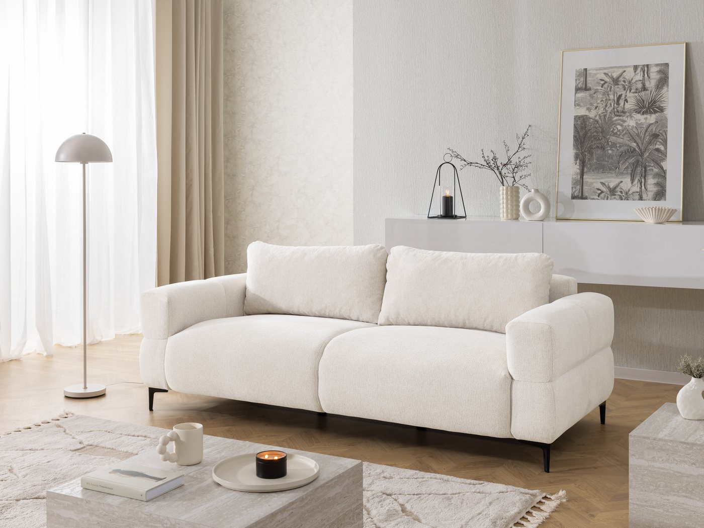 S-Style Möbel 3-Sitzer Sofa Cardea in Bubble-Optik aus weichem Strukturstoff, mit Wellenfederung und hohem Sitzkomfort – Bild 5 von 5
