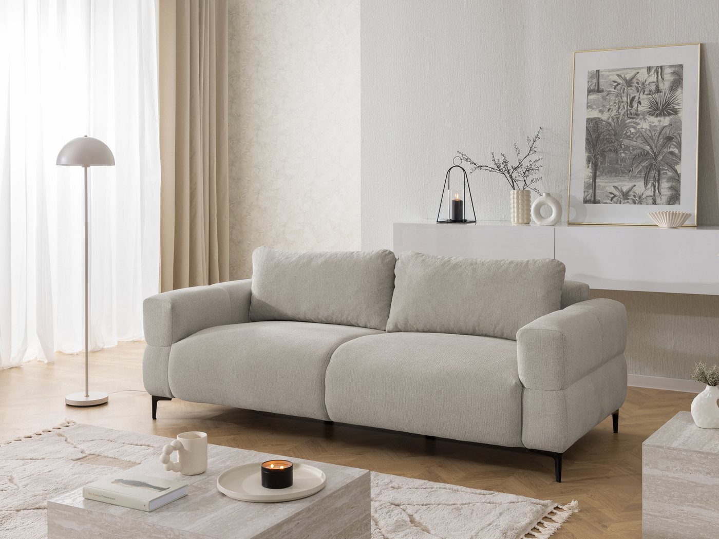 S-Style Möbel 3-Sitzer Sofa Cardea in Bubble-Optik aus weichem Strukturstoff, mit Wellenfederung und hohem Sitzkomfort – Bild 5 von 5