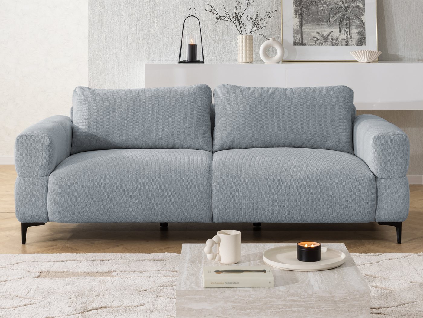S-Style Möbel 3-Sitzer Sofa Cardea in Bubble-Optik aus weichem Strukturstoff, mit Wellenfederung und hohem Sitzkomfort – Bild 2 von 5