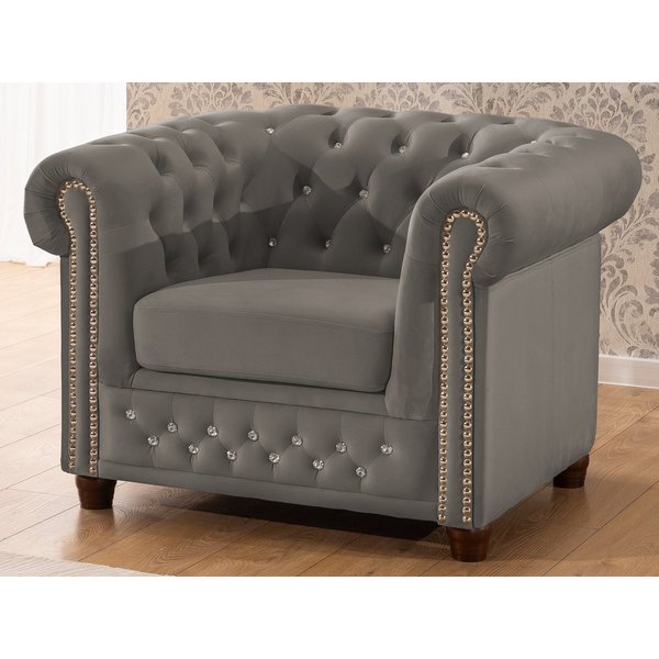 S-Style Möbel Chesterfield-Sessel Cleo Blink aus Samt mit Kristallsteppung und braunen Massivholzfüßen, mit Wellenfederung