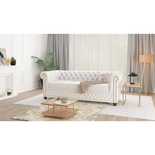 S-Style Möbel Chesterfield-Sofa Jeff 3-Sitzer aus veganem Leder mit Holzfüßen, Mit Wellenfederung