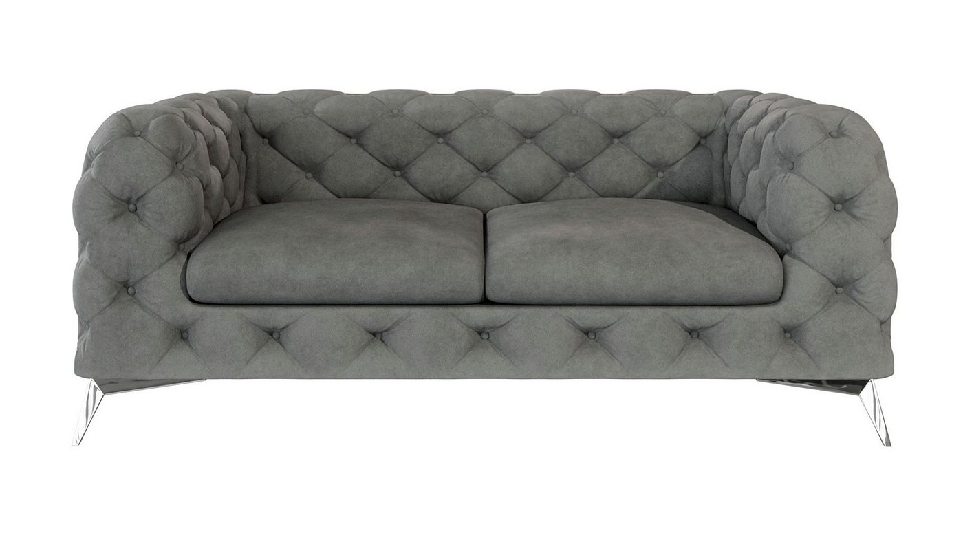 S-Style Möbel Chesterfield-Sofa Kalina, 2-Sitzer mit silbernen Metall Füßen, mit Wellenfederung – Bild 2 von 5