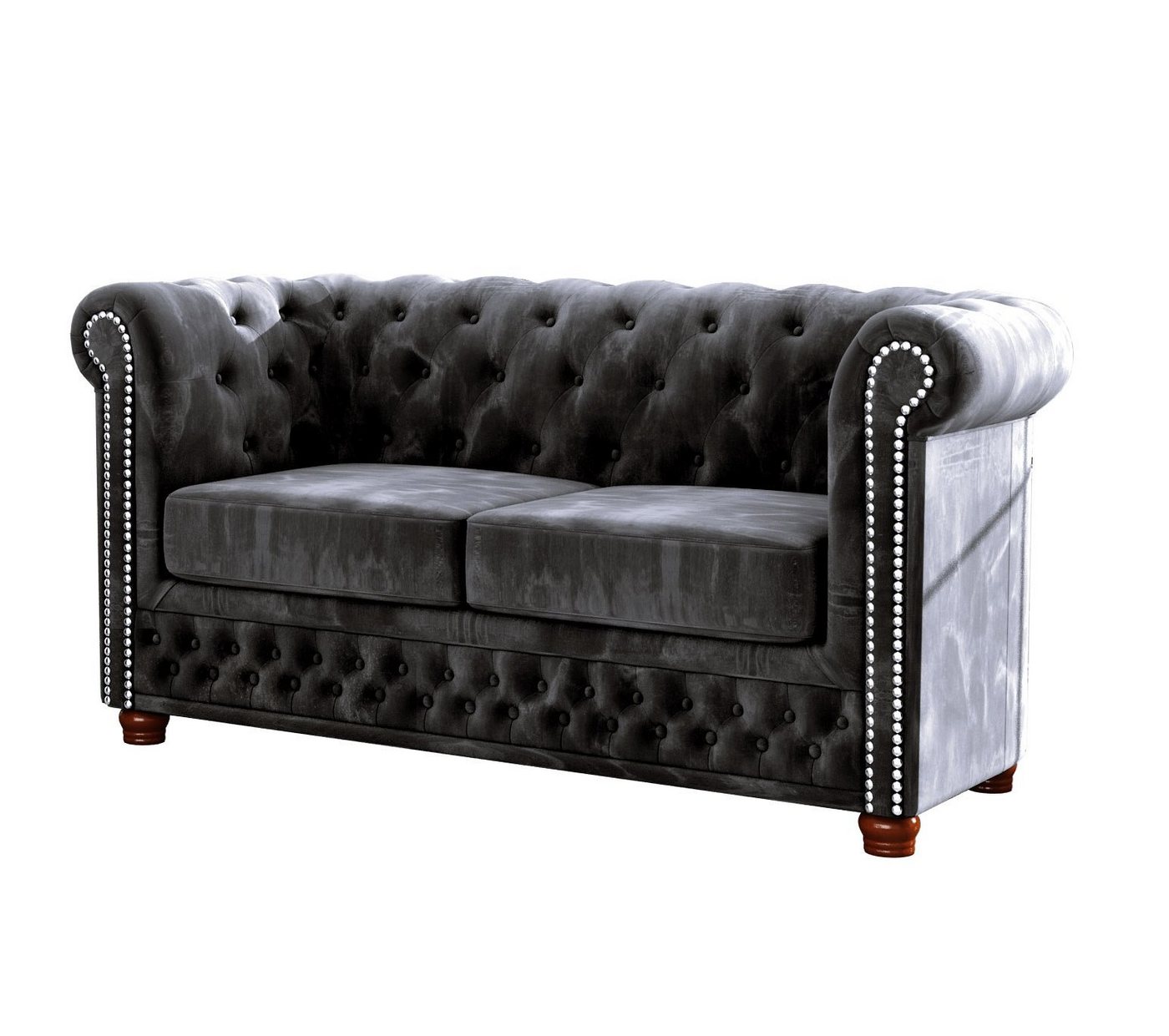 S-Style Möbel Chesterfield-Sofa Leeds, 2-Sitzer aus Samt-Stoff mit Holzfüßen, mit Wellenfederung – Bild 2 von 5