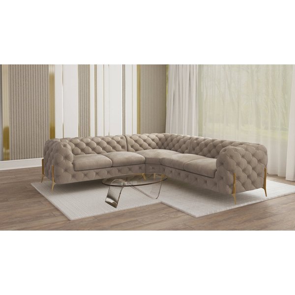 S-Style Möbel Ecksofa Ashley, Chesterfield mit Goldenen Metall Füßen, mit Wellenfederung