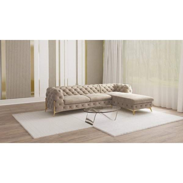 S-Style Möbel Ecksofa Ashley mit Ottomane, Chesterfield mit Goldenen Metall Füßen, Ottomane links oder rechts bestellbar, mit Wellenfederung
