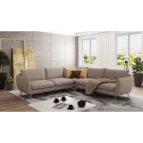 S-Style Möbel Ecksofa Benita mit Silber Metall Füßen, Ottomane links oder rechts bestellbar, mit Wellenfederung
