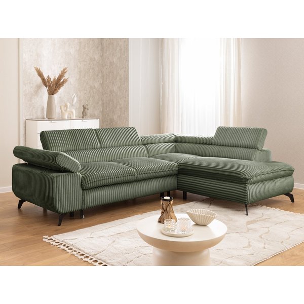 S-Style Möbel Ecksofa Bonnie mit Schlaffunktion Bettkasten und Kopfteilverstellung, mit Wellenfederung, Cord-Stoff