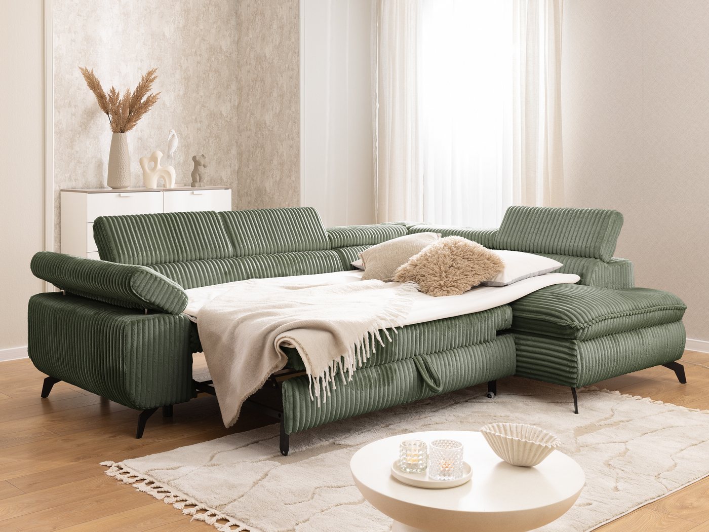 S-Style Möbel Ecksofa Bonnie mit Schlaffunktion Bettkasten und Kopfteilverstellung, mit Wellenfederung, Cord-Stoff – Bild 3 von 5