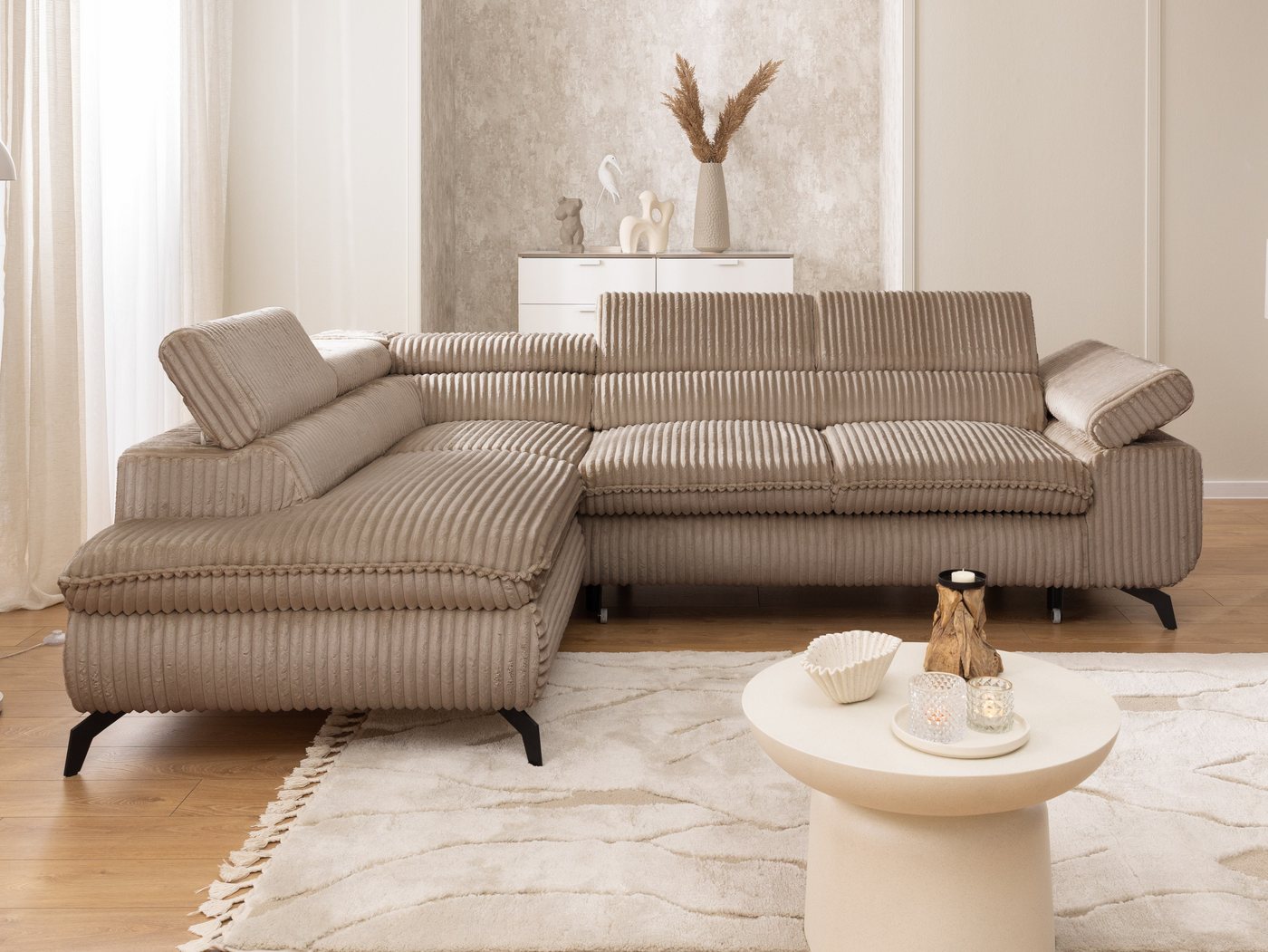 S-Style Möbel Ecksofa Bonnie mit Schlaffunktion Bettkasten und Kopfteilverstellung, mit Wellenfederung, Cord-Stoff – Bild 2 von 5