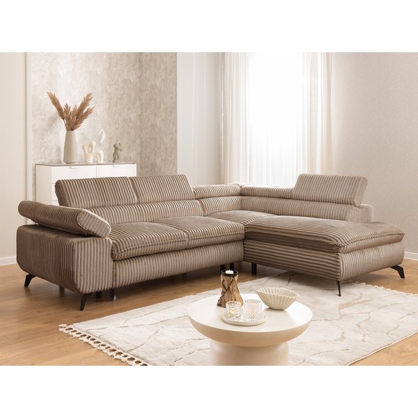 S-Style Möbel Ecksofa Bonnie mit Schlaffunktion Bettkasten und Kopfteilverstellung, mit Wellenfederung, Cord-Stoff