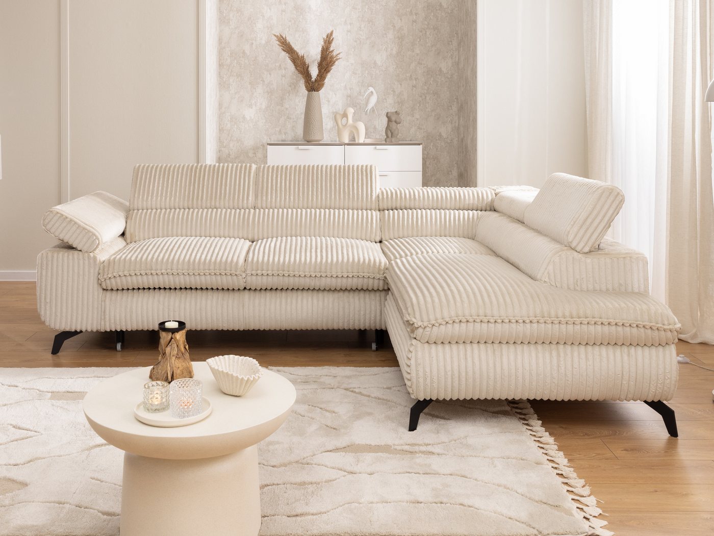 S-Style Möbel Ecksofa Bonnie mit Schlaffunktion Bettkasten und Kopfteilverstellung, mit Wellenfederung, Cord-Stoff – Bild 2 von 5