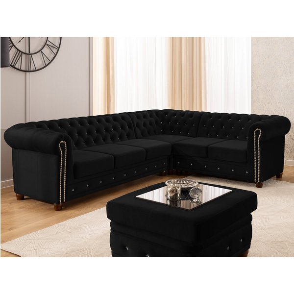 S-Style Möbel Ecksofa Chesterfield mit Schlaffunktion Cleo Blink Samt mit Kristallsteppung, mit Wellenfederung