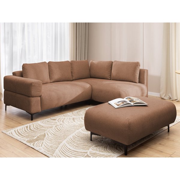 S-Style Möbel Ecksofa und Hocker Cardea mit Schlaffunktion in Bubble-Optik, aus weichem Strukturstoff, mit Wellenfederung