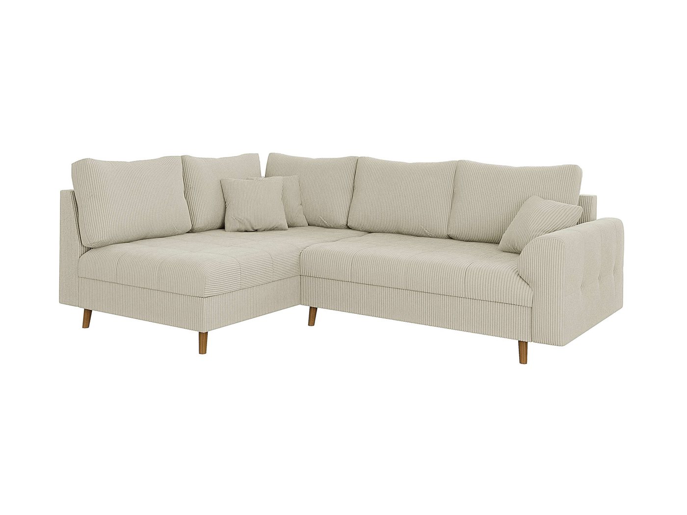 S-Style Möbel Ecksofa Zara mit Braun Holzfüßen im skandinavischen Stil aus Cord-Stoff, Ottomane links oder rechts bestellbar, mit Wellenfederung – Bild 2 von 5