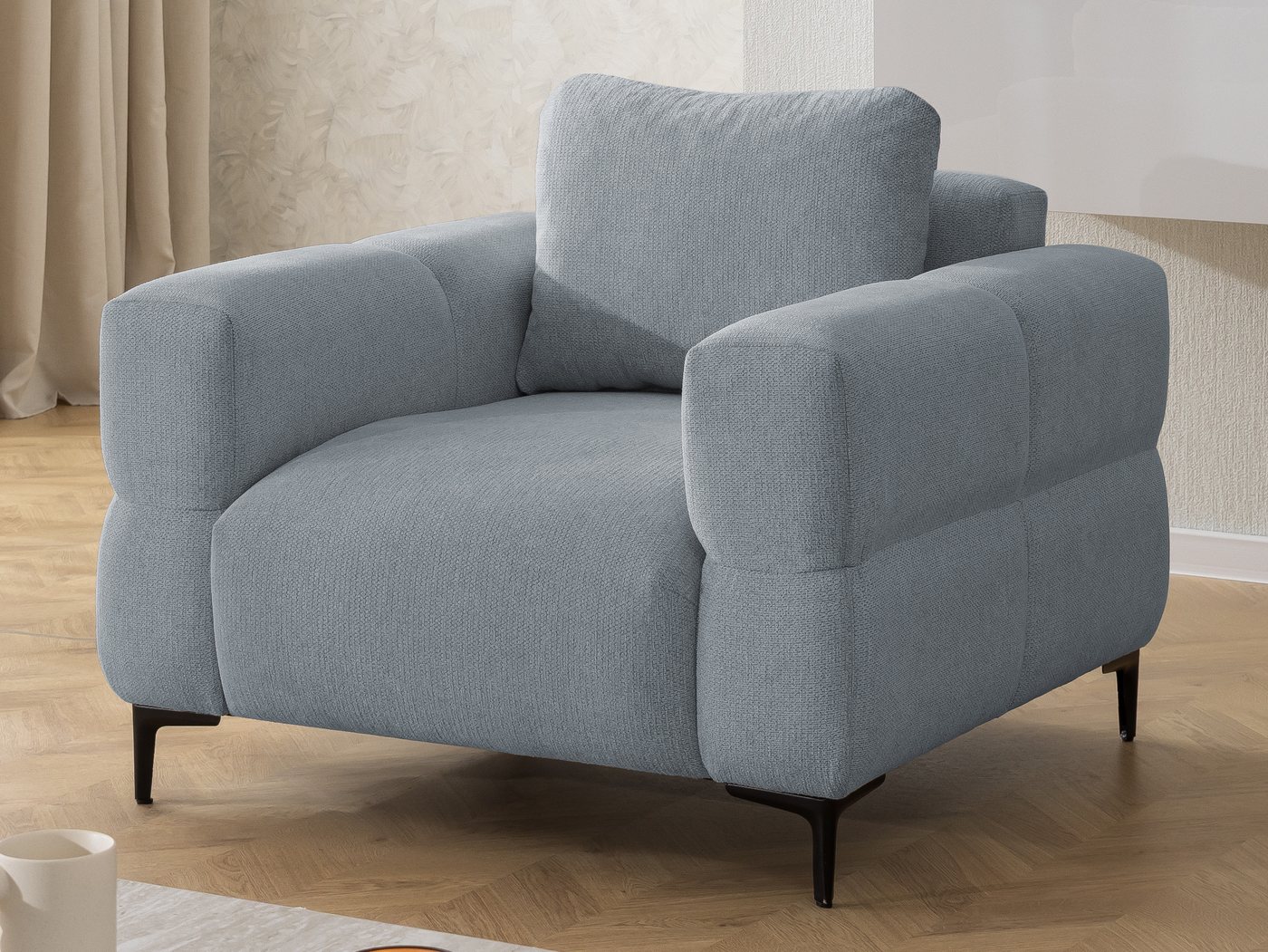 S-Style Möbel Polstergarnitur 3+2+1 Cardea in Bubble-Optik aus weichem Strukturstoff, mit Wellenfederung und hohem Sitzkomfort – Bild 4 von 5