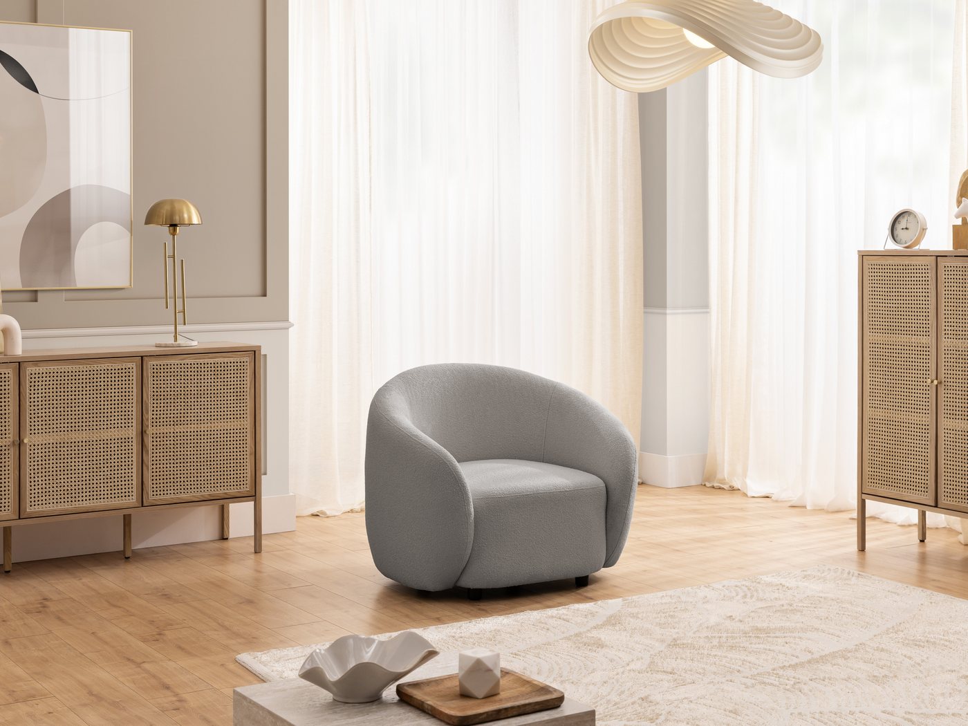 S-Style Möbel Polstergarnitur 3+2+1 Roundi, Bouclé, Luxus & Moderne Kollektion – Bild 4 von 5