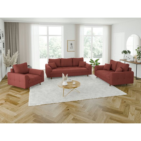 S-Style Möbel Polstergarnitur 3+2+1 Zara mit Braun Holzfüßen im skandinavischen Stil aus Cord-Stoff, (1x 3-Sitzer-Sofa, 1x 2-Sitzer-Sofa, 1x Sessel)