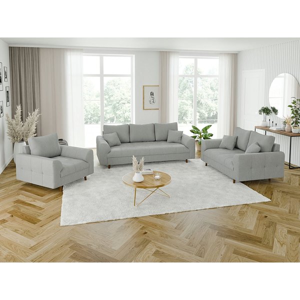 S-Style Möbel Polstergarnitur 3+2+1 Zara mit Braun Holzfüßen im skandinavischen Stil aus Cord-Stoff, (1x 3-Sitzer-Sofa, 1x 2-Sitzer-Sofa, 1x Sessel)