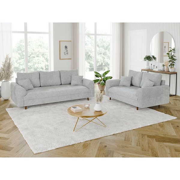 S-Style Möbel Polstergarnitur 3+2 Kristian mit Holzfüßen im skandinavischen Stil aus Chenille-Stoff, (1x 3-Sitzer-Sofa, 1x 2-Sitzer-Sofa), mit Wellenfederung