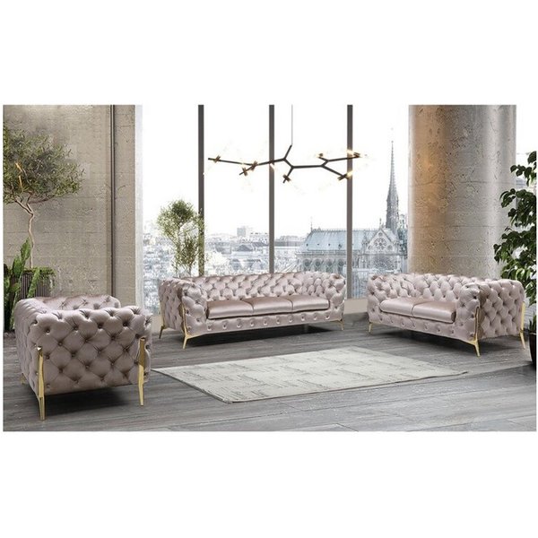 S-Style Möbel Polstergarnitur Ashley 3+2+1, Chesterfield mit Goldenen Metall Füßen, (1x 3-Sitzer-Sofa, 1x 2-Sitzer-Sofa, 1x Sessel), mit Wellenfederung