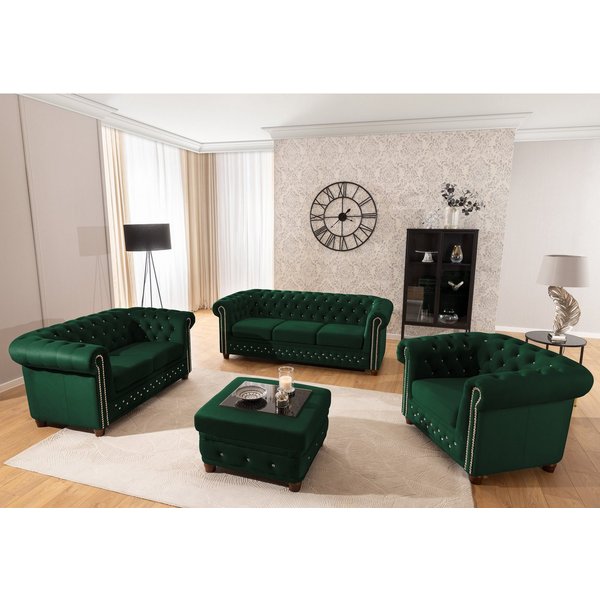 S-Style Möbel Polstergarnitur Chesterfield 3+2+1 Cleo Blink aus Samt mit Kristallsteppung, (1x 3-Sitzer-Sofa, 1x 2-Sitzer-Sofa, 1x Sessel), mit Wellenfederung