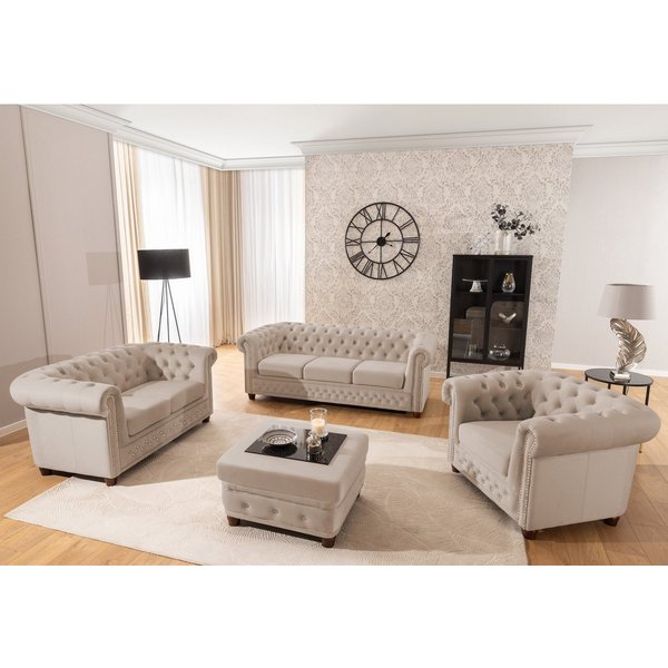 S-Style Möbel Polstergarnitur Chesterfield 3+2+1 Cleo Blink aus Samt mit Kristallsteppung, (1x 3-Sitzer-Sofa, 1x 2-Sitzer-Sofa, 1x Sessel), mit Wellenfederung