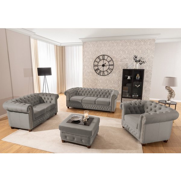 S-Style Möbel Polstergarnitur Chesterfield 3+2+1 Cleo Blink aus Samt mit Kristallsteppung, (1x 3-Sitzer-Sofa, 1x 2-Sitzer-Sofa, 1x Sessel), mit Wellenfederung
