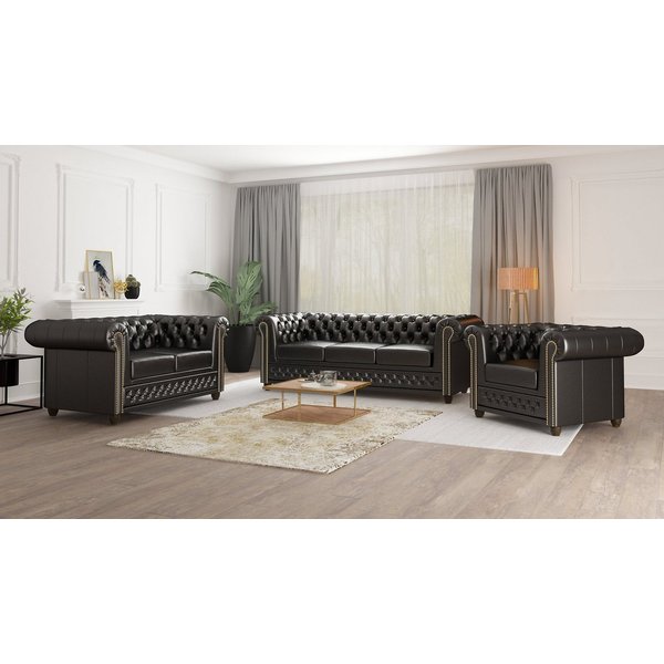 S-Style Möbel Polstergarnitur Chesterfield Jeff 3+2+1 aus veganem Leder mit Holzfüßen, (1x 3-Sitzer-Sofa, 1x 2-Sitzer-Sofa, 1x Sessel), mit Wellenfederung