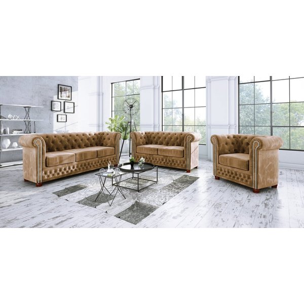 S-Style Möbel Polstergarnitur Chesterfield Leeds 3+2+1, (1x 3-Sitzer-Sofa, 1x 2-Sitzer-Sofa, 1x Sessel), mit Wellenfederung