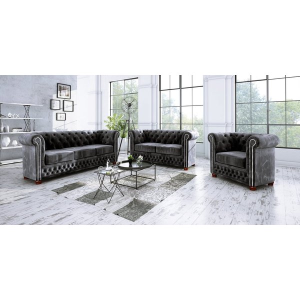 S-Style Möbel Polstergarnitur Chesterfield Leeds 3+2+1, (1x 3-Sitzer-Sofa, 1x 2-Sitzer-Sofa, 1x Sessel), mit Wellenfederung