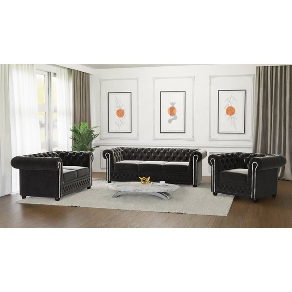 S-Style Möbel Polstergarnitur Chesterfield Lena mit Schlaffunktion 3+2+1 aus Samt-Stoff, Holzfüßen, (3-Sitzer-Sofa mit Schlaffunktion, 2-Sitzer-Sofa, Sessel), m