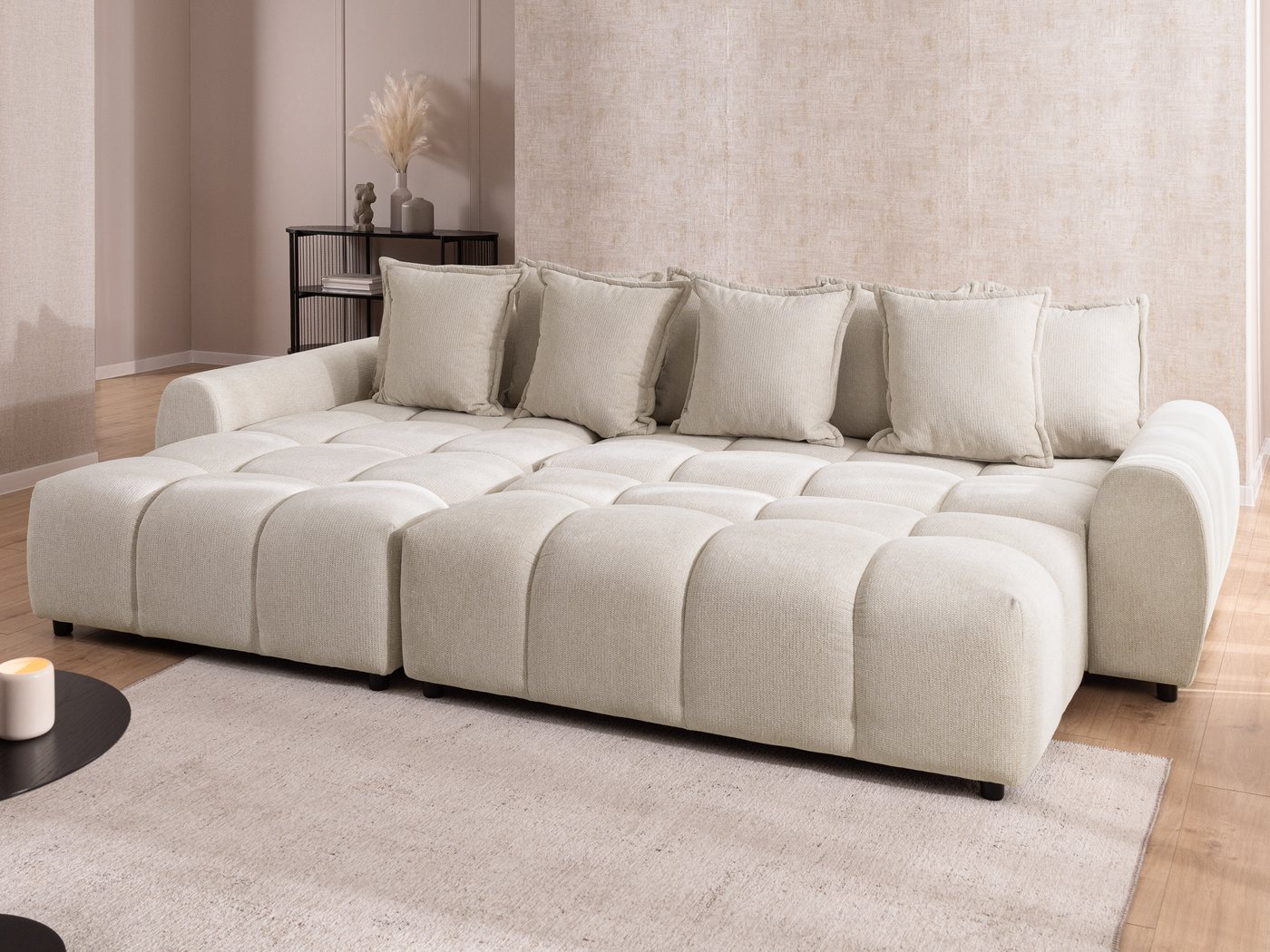 S-Style Möbel Polsterhocker Bubble mit Sitzfläche in Bubble-Optik aus weichem Strukturstoff (1 x Hocker), mit Wellenfederung – Bild 3 von 5