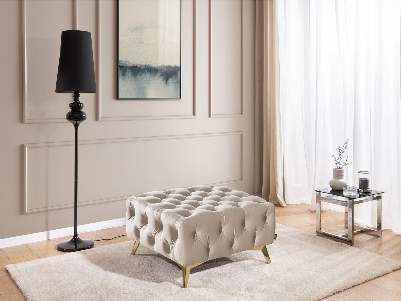 S-Style Möbel Polsterhocker Chesterfield Whitby, mit goldenen, silbernen oder schwarzen Füßen, mit Wellenfederung – Bild 3 von 5