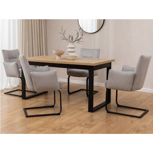 S-Style Möbel Polsterstuhl 2er Set Hera aus grauem Cord mit Freischwinger-Gestell aus Metall