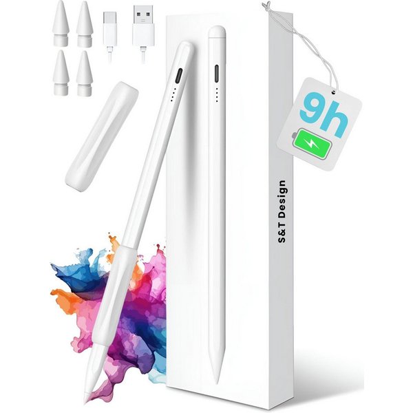 S&T Design Eingabestift Stift für iPad USB-C (2018-2026) Schnellladen für Apple iPads (2018-2026), 1-St., mit 4x iPad Stift Spitzen + Silikon Halterung) Tablets