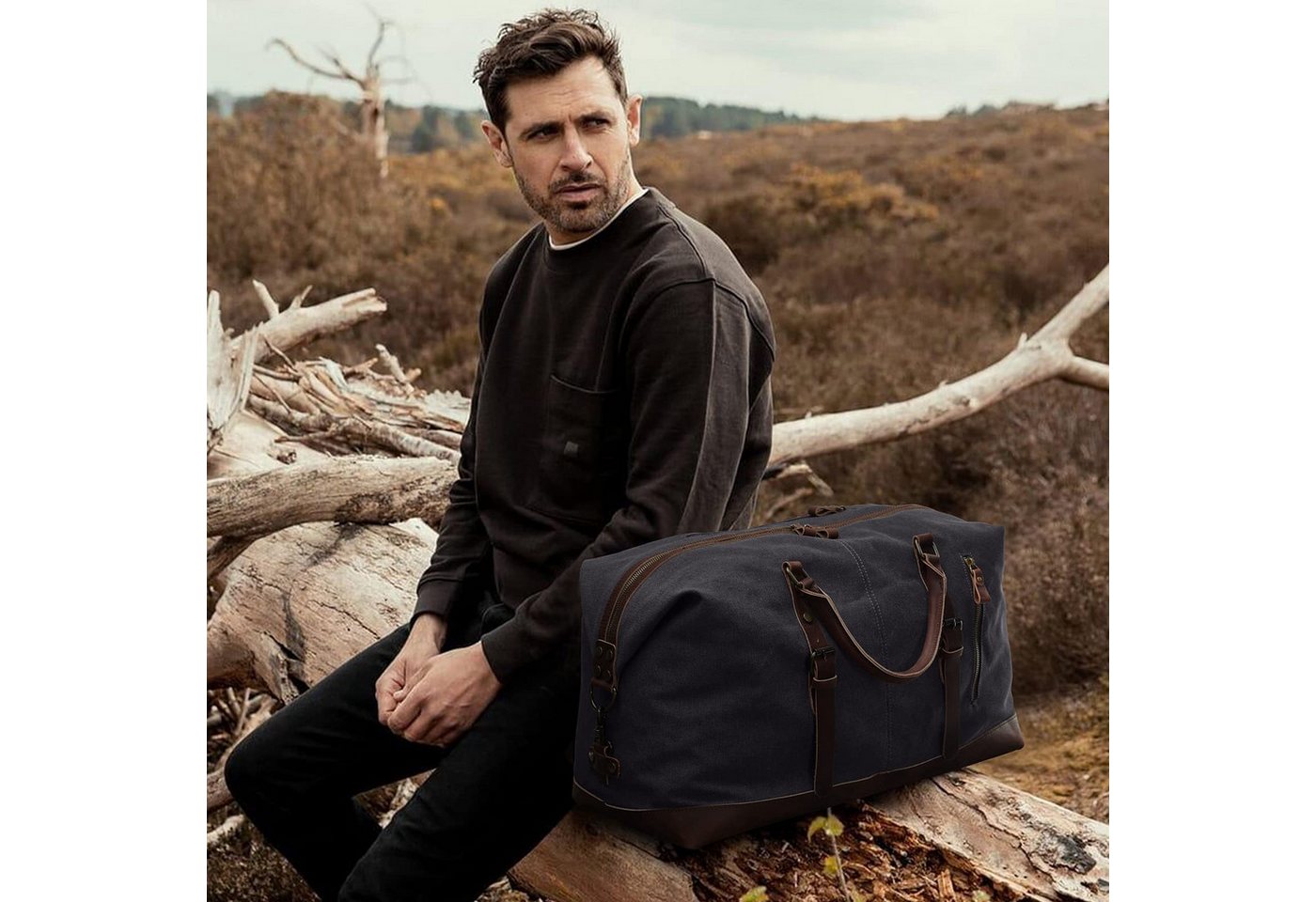 S-ZONE Reisetasche Reisetasche Segeltuch Freizeittasche Weekender Tourbag Gymbag, Große (60 L) Kapazität Reisetasche für den Wochenendausflug für Herren – Bild 2 von 5