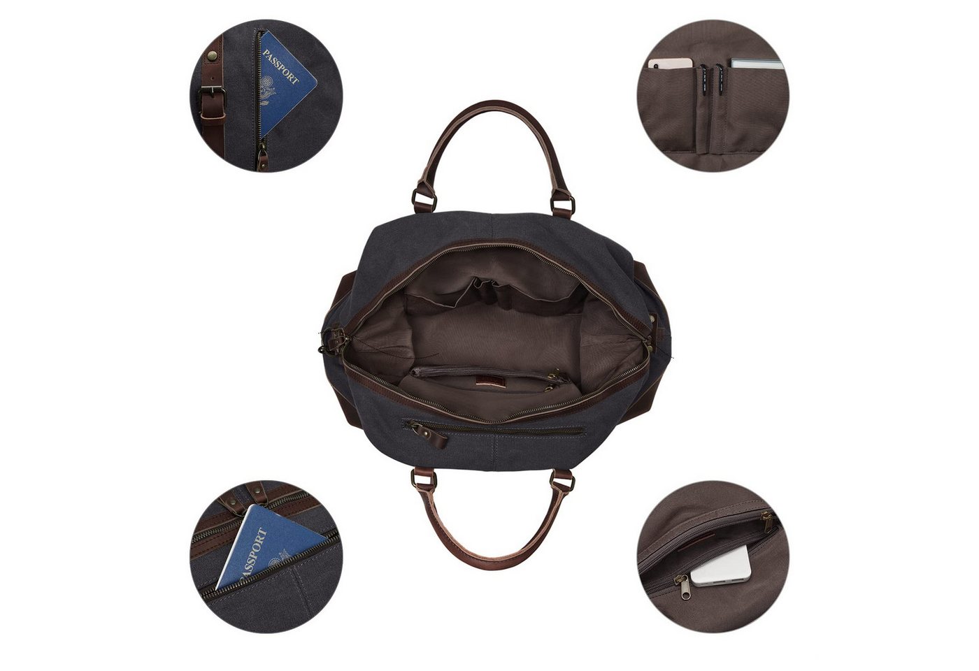 S-ZONE Reisetasche Reisetasche Segeltuch Freizeittasche Weekender Tourbag Gymbag, Große (60 L) Kapazität Reisetasche für den Wochenendausflug für Herren – Bild 4 von 5