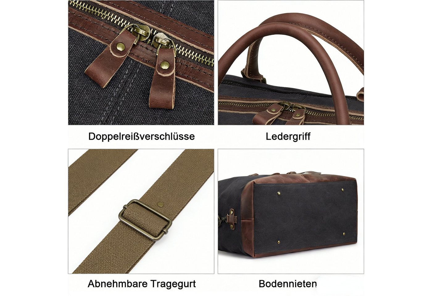 S-ZONE Reisetasche Reisetasche Segeltuch Freizeittasche Weekender Tourbag Gymbag, Große (60 L) Kapazität Reisetasche für den Wochenendausflug für Herren – Bild 5 von 5