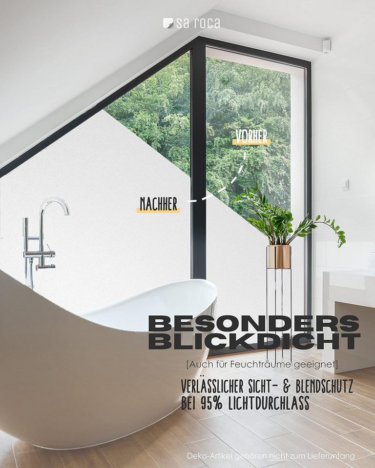 sa roca Fensterfolie 13,32€/qm blickdichte Milchglasfolie Sichtschutzfolie für Fenster, Leicht geprägt, Statisch haftend - Rückstandslos entfernbar & wiederverw – Bild 2 von 2