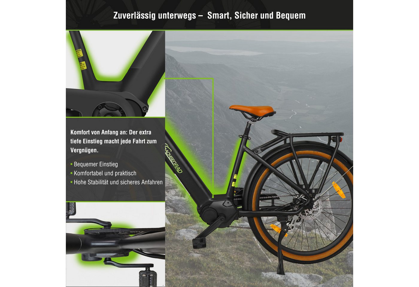 SachsenRAD E-Bike Cityrad C5 Centro II mit Diebstahlsicherung, 8 Gang Shimano, Kettenschaltung, Mittelmotor, 522 Wh – Bild 3 von 5