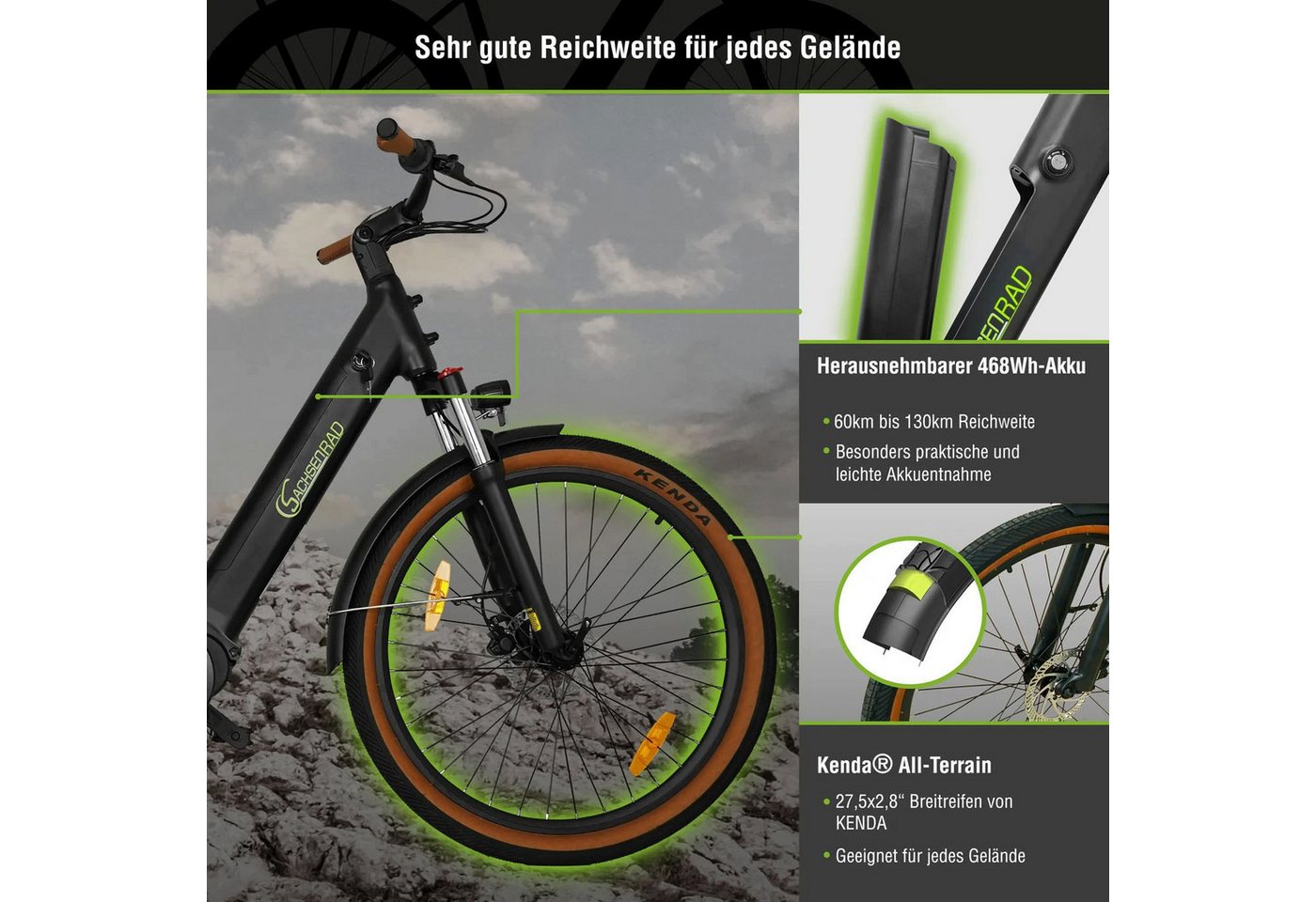 SachsenRAD E-Bike Cityrad C5R, 1 Gang Shimano keine Schaltwerk, ohne Schaltung, Mittelmotor, 470 Wh, TFT Farb-LCD-Display, Fahrmodus Pedelec, LED-Frontlicht, Al – Bild 5 von 5