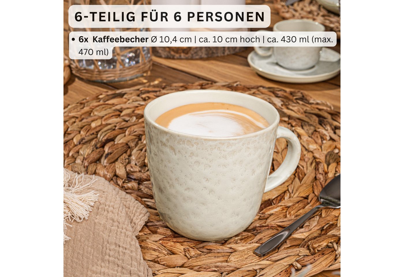 SÄNGER Becher Kaffeebecher Key West 6tlg., 6-tlg., Steingut, Creme, VALUE COLLECTION – Bild 2 von 5